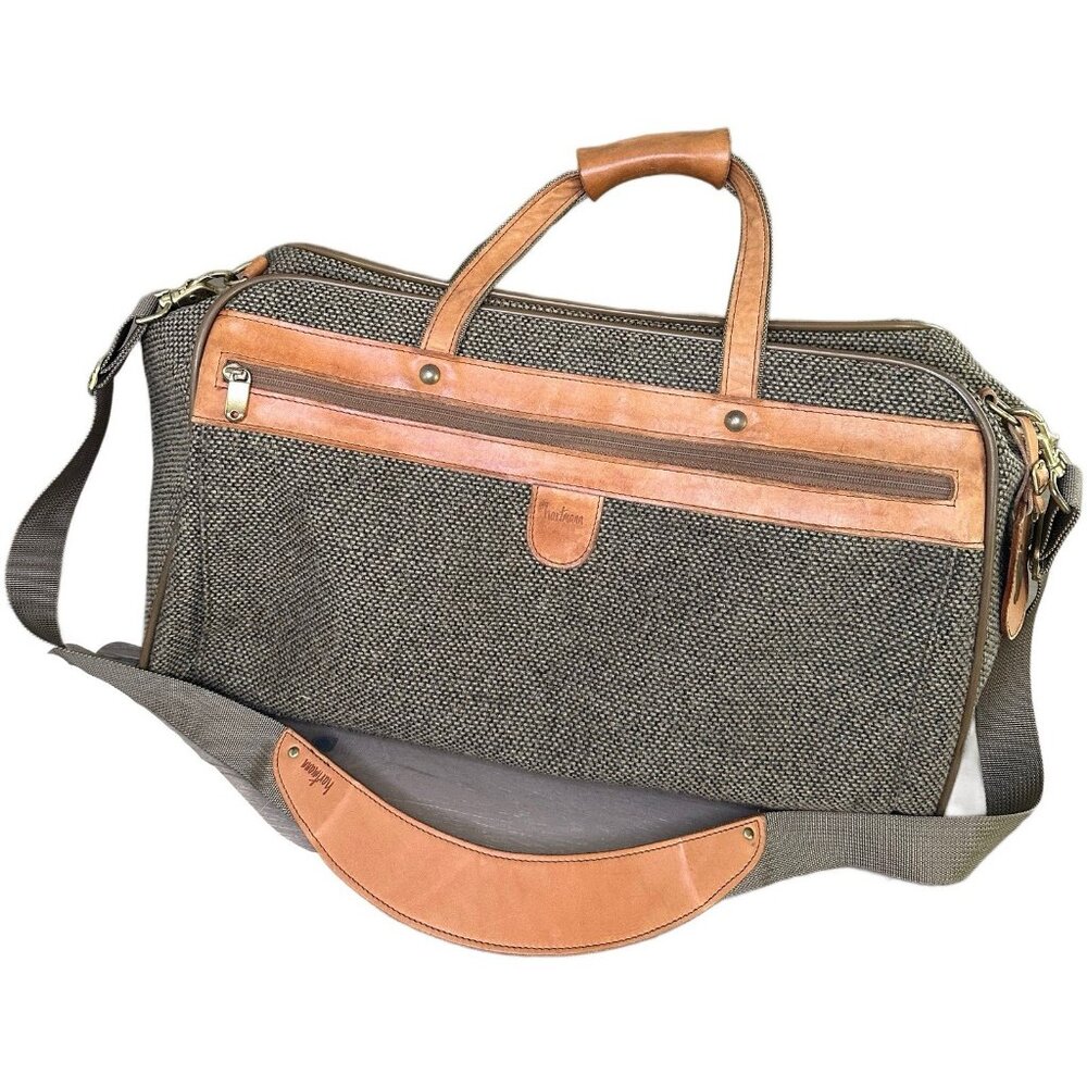 Vintage Hartmann Weekender Luggage Carry On Bag Tweed Leather 21”x13”x10”